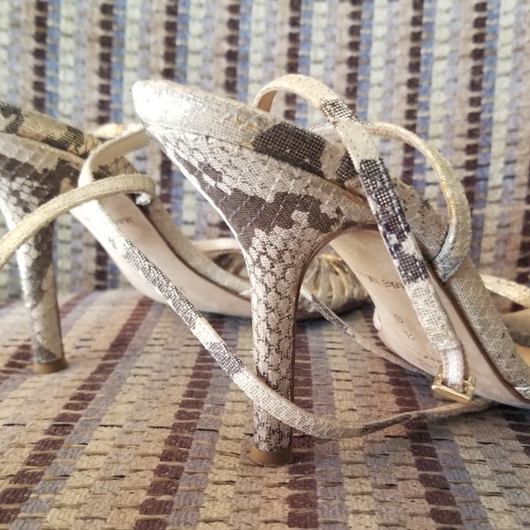 Kate Spade gold shimmery snake ankle wrap heels - Picture 5 of 8
